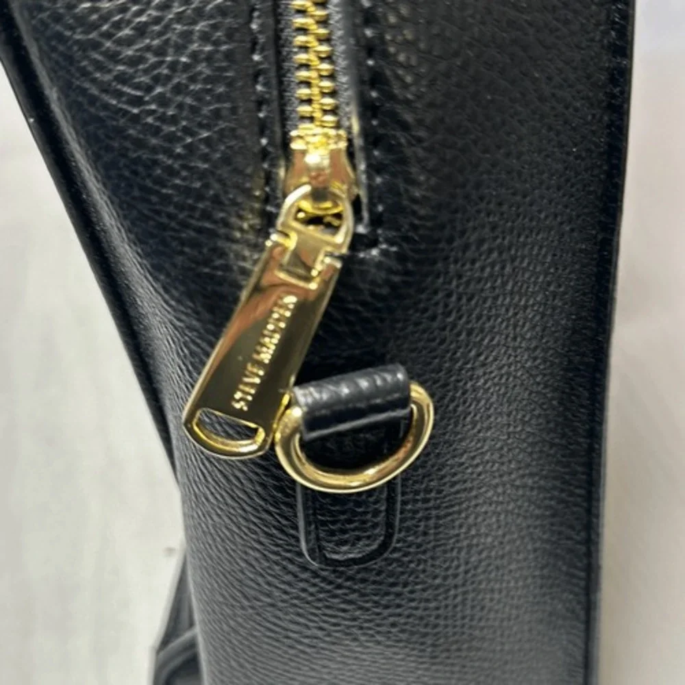 Steve Madden Black Pebbled Vegan Leather Satchel Bag Gold Hardware Top Handle